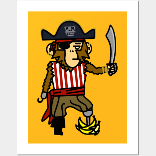 Pirate Chimpanzee Standing on some Bananas Posters and Art